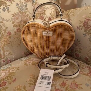 Kate Spade Heart-Shaped Wicker Crossbody Bag - Tan and Cream